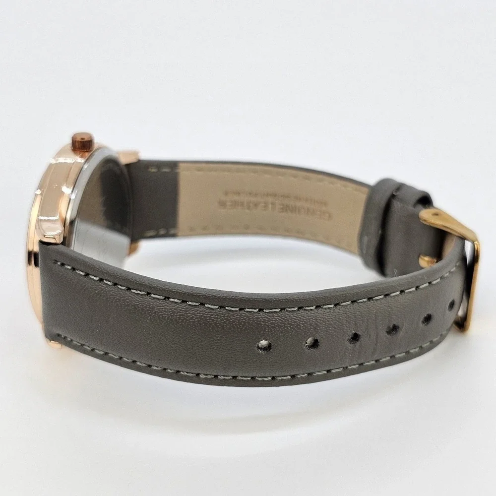 Monroe by Maestro Women Watch 36MM Gold Dial Gray Leather Band Straps NewBattery